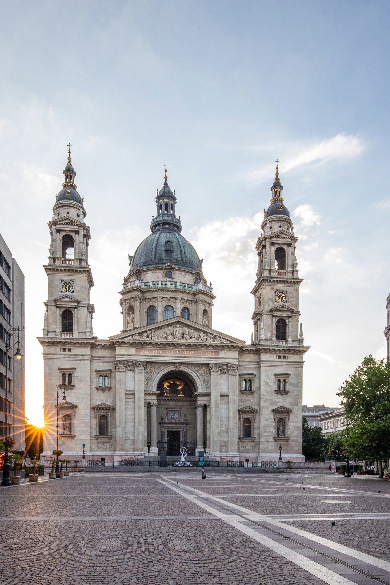 View of the exterior of the Basilica of St Stephen in Budapest, Hungary.