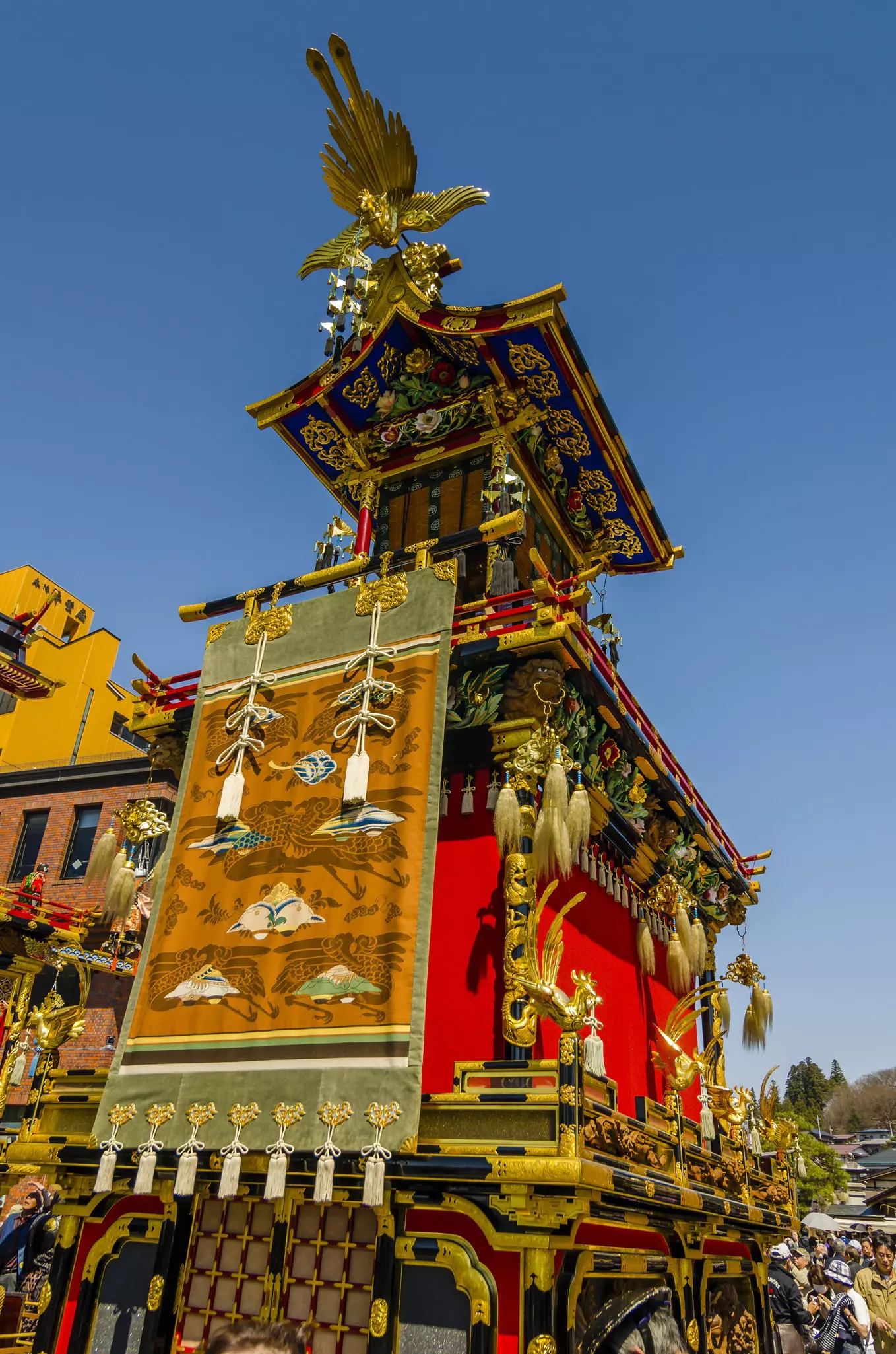 The festival floats (yatai) are displayed in the streets of Takayama.