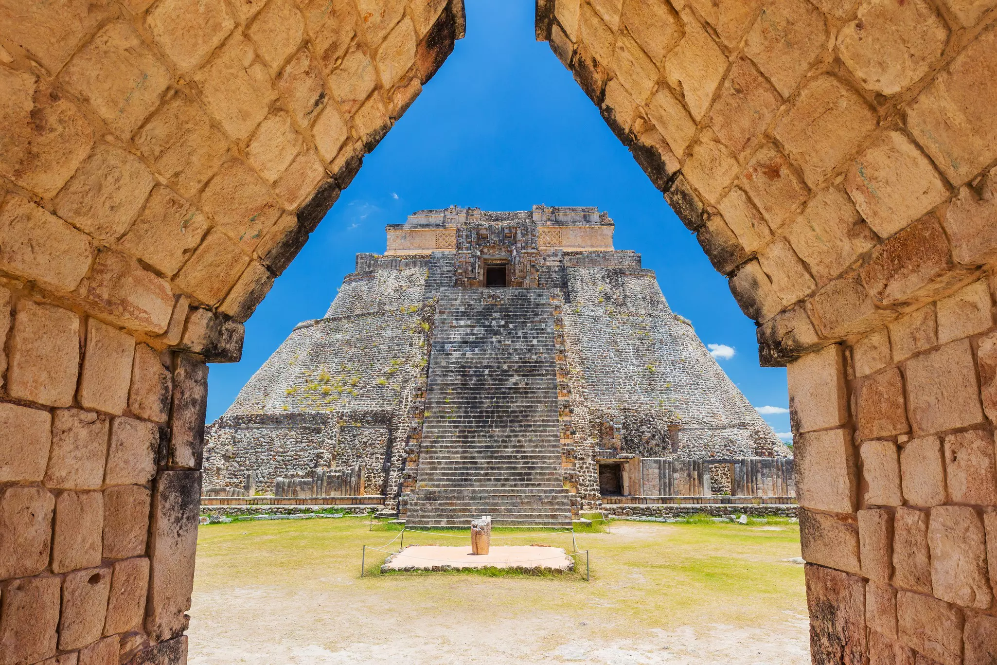 Pyramid of the Magician in the ancient Maya city of Uxmal, Mexico