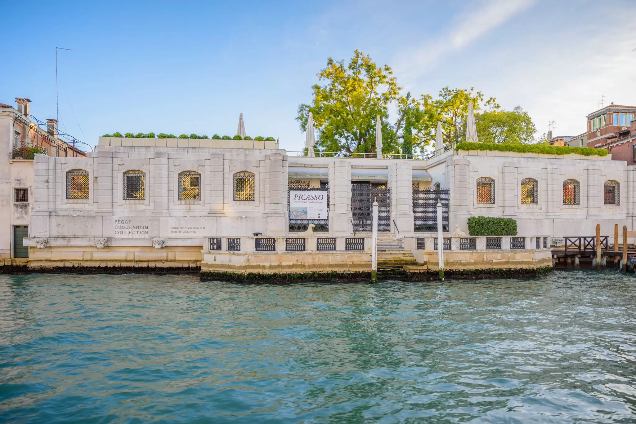 Entrance to the Peggy Guggenheim Collection from the Grand Canal in Venice, Italy.