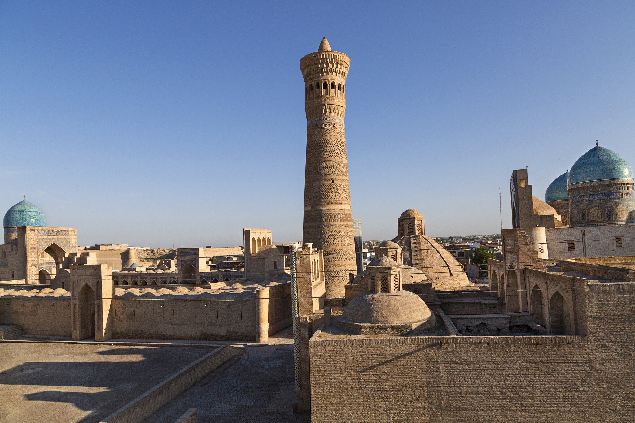 Poi Kalon Mosque and Minaret in Bukhara, Uzbekistan. Poi Kalon religious complex, Bukhara, Uzbekistan