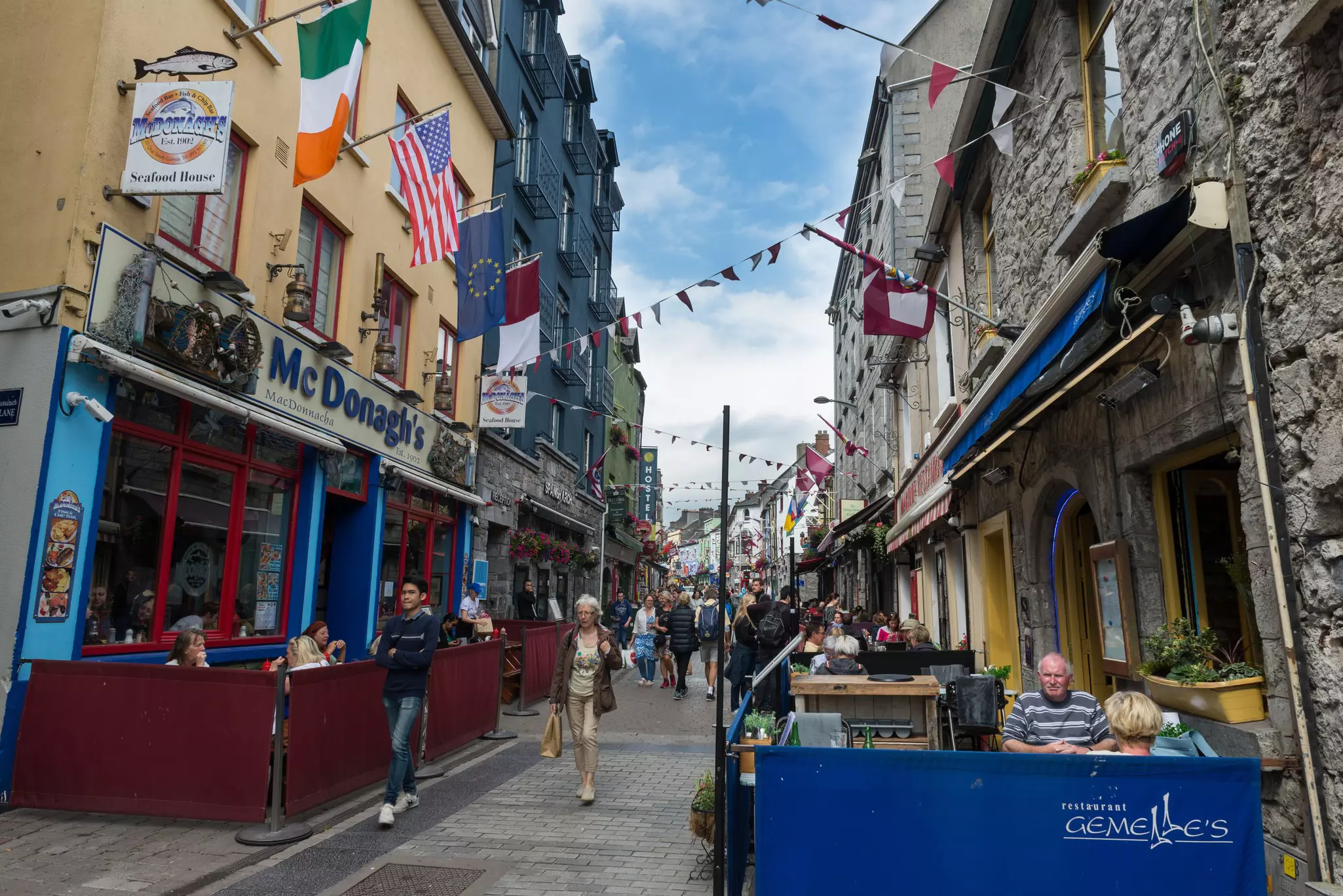People walking on Quay street, Galway City, Ireland
