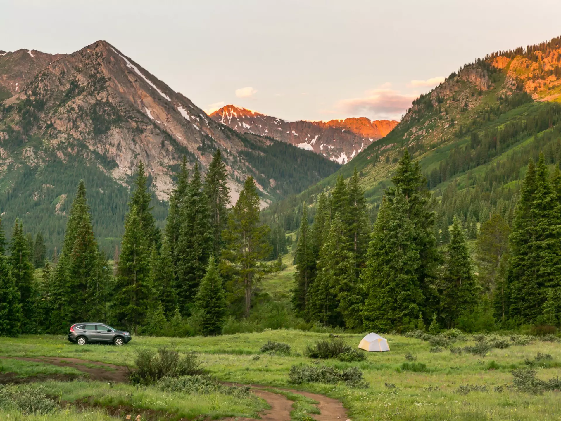 Camping in the Colorado Rockies during the month of July.