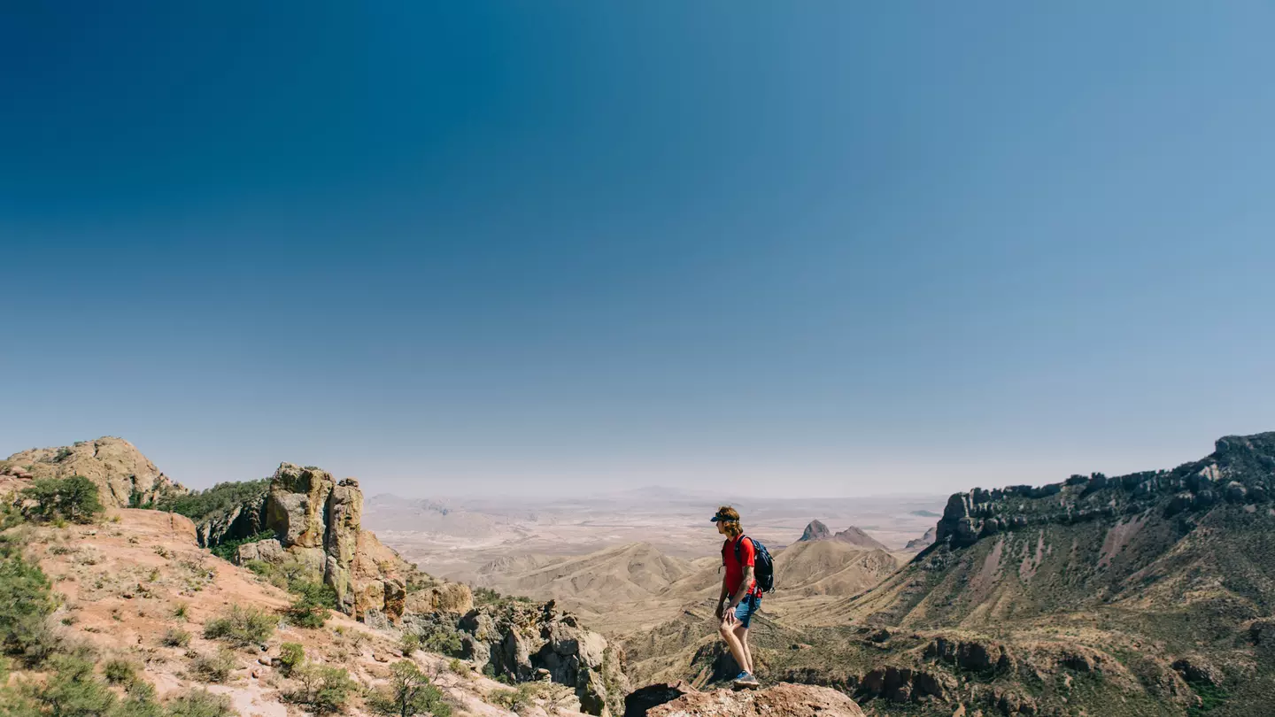 A hiker in the Chisos Mountains of Big Bend National Park, Texas