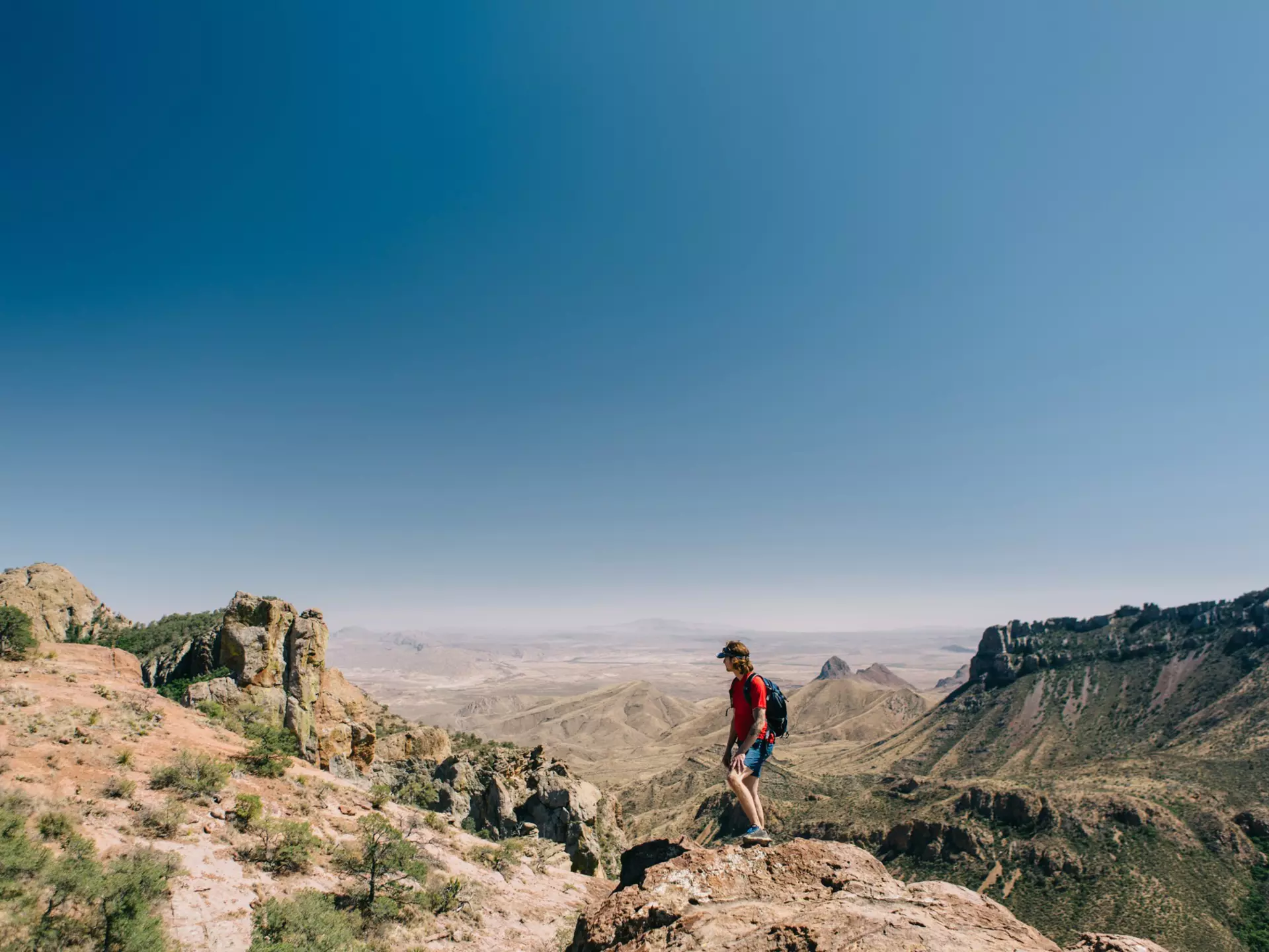 A hiker in the Chisos Mountains of Big Bend National Park, Texas