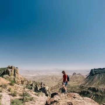 A hiker in the Chisos Mountains of Big Bend National Park, Texas