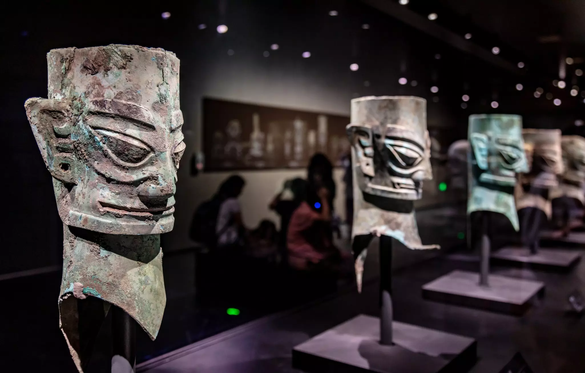Bronze statues on display at the Sanxingdui Museum, Chengdu, China.