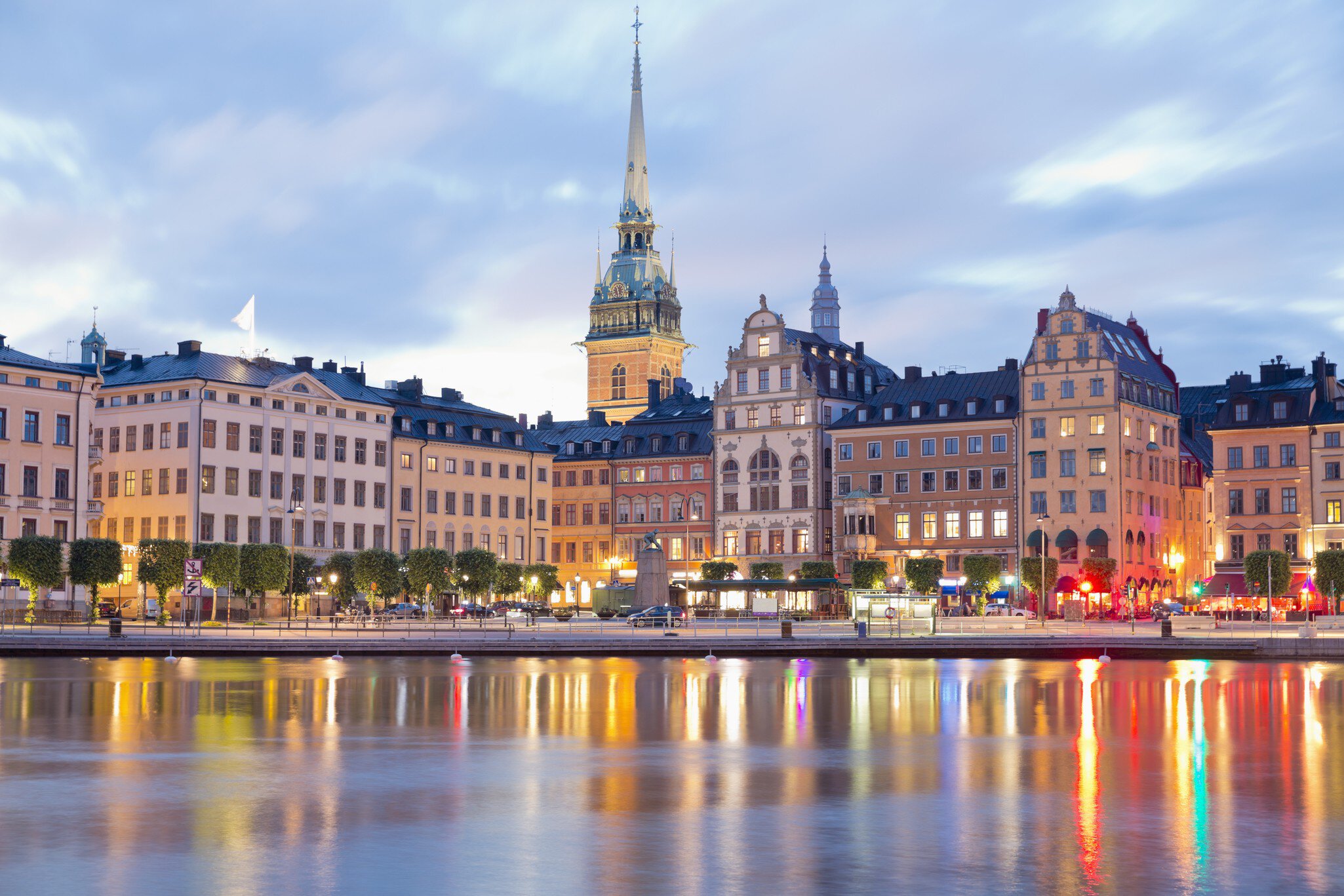 Sweden, Stockholm, View to Gamla Stan with German Church in the evening light.