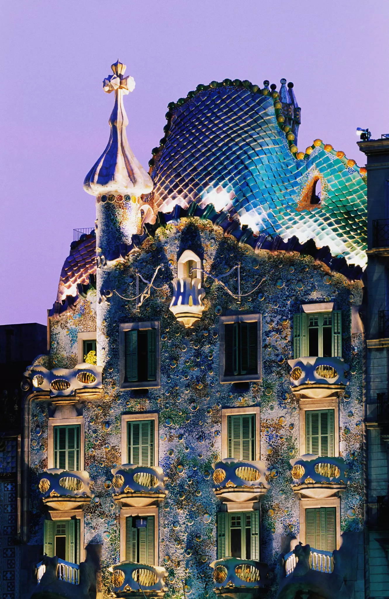 Gaudi's Casa Batllo in Barcelona, Spain at dusk