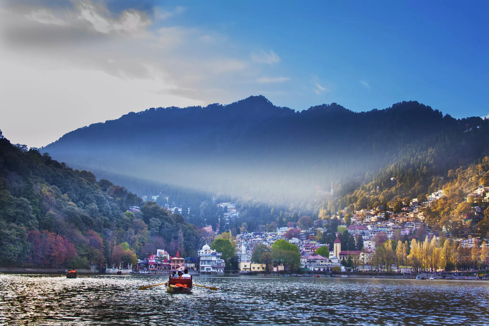 Landscape view of Naini Lake around vibrant nature of Nainital mountains ©Ultimate Travel Photos