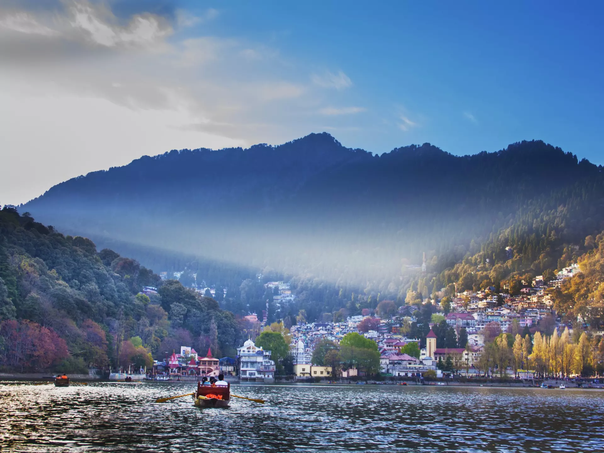 Landscape view of Naini Lake around vibrant nature of Nainital mountains ©Ultimate Travel Photos