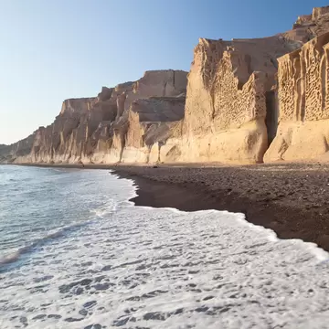 View of Vlihada Beach on the island of Santorini in Greece.