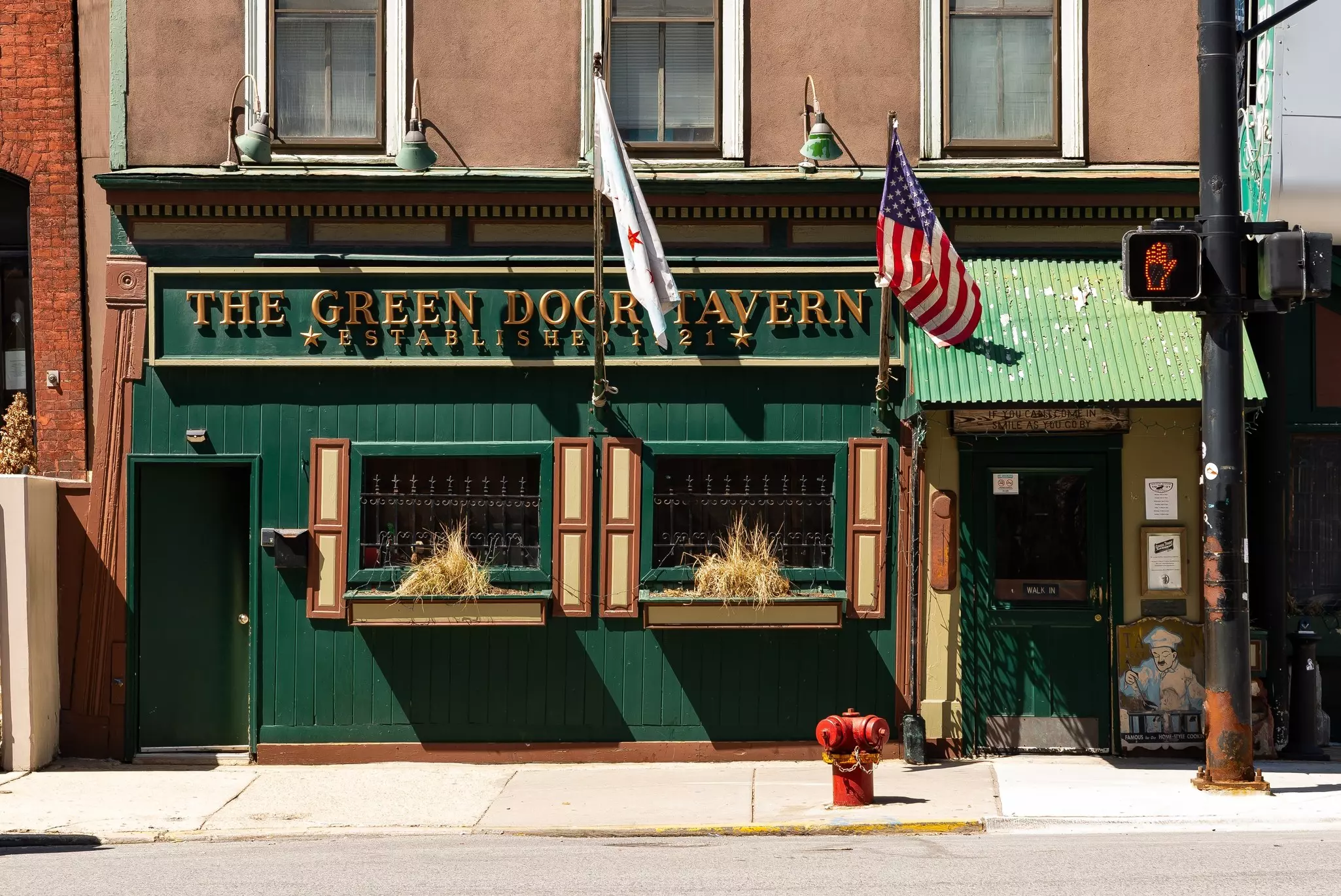 Exterior of The Green Door Tavern, established in 1921, in Chicago, Illinois, USA