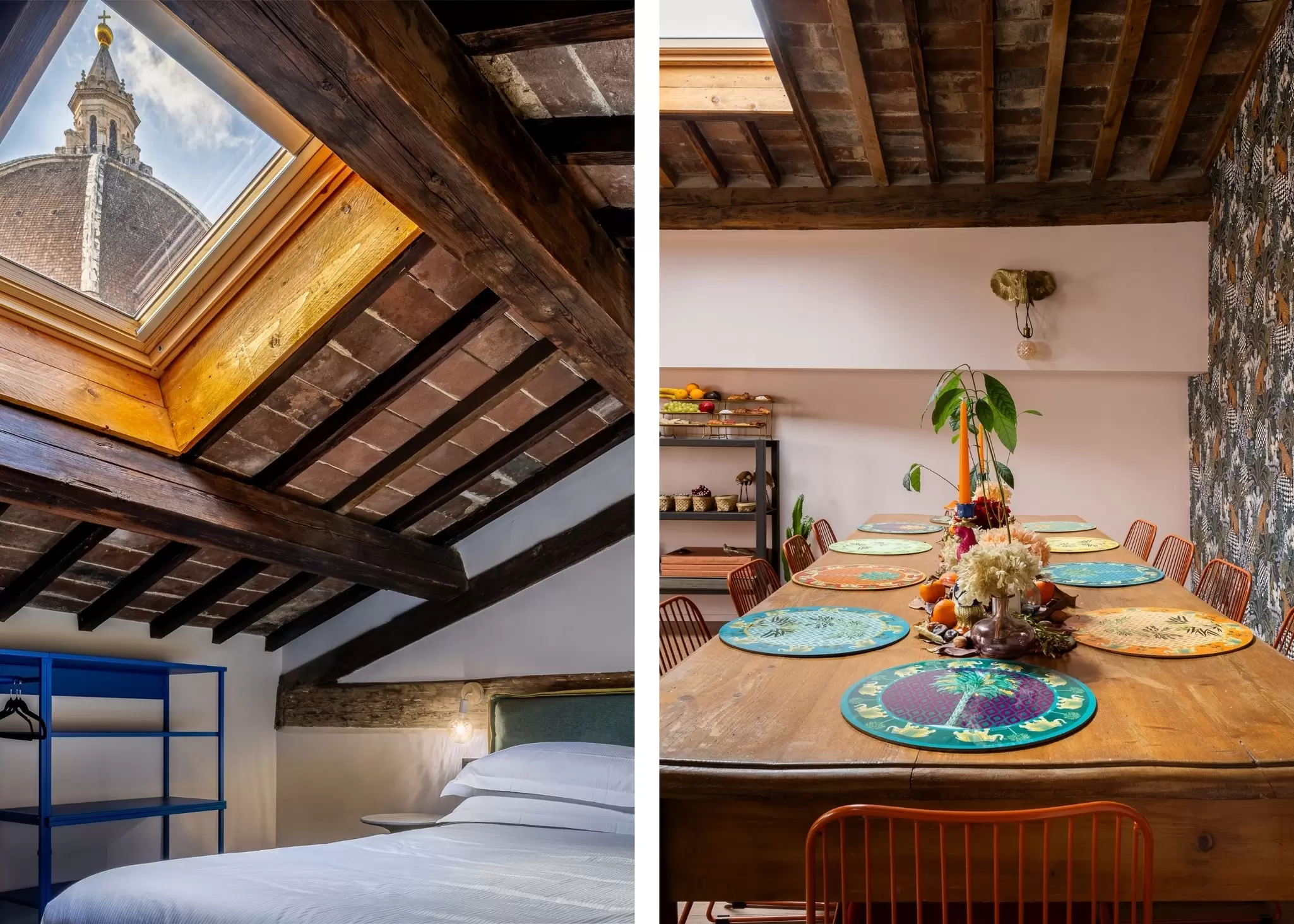 Diptych - Residenza Madiba - Where to stay in Florence - 1
Handout images from Residenza Madiba in Florence, Italy
To be used in "Where to Stay in Florence"
Credit: Residenza Madiba

Left: A room with a Duomo view at Residenza Madiba. Right: The dining room. Residenza Madiba (2)