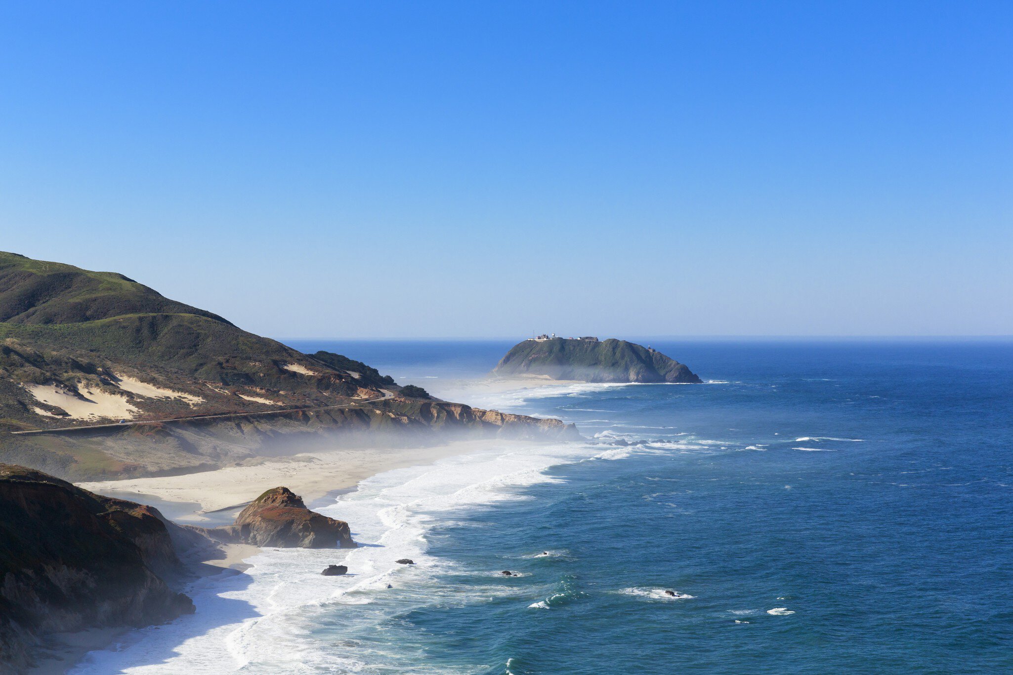 USA, California, Pacific Coast, National Scenic Byway, Big Sur, Point Sur State Historic Park, View to Point Sur Lighthouse