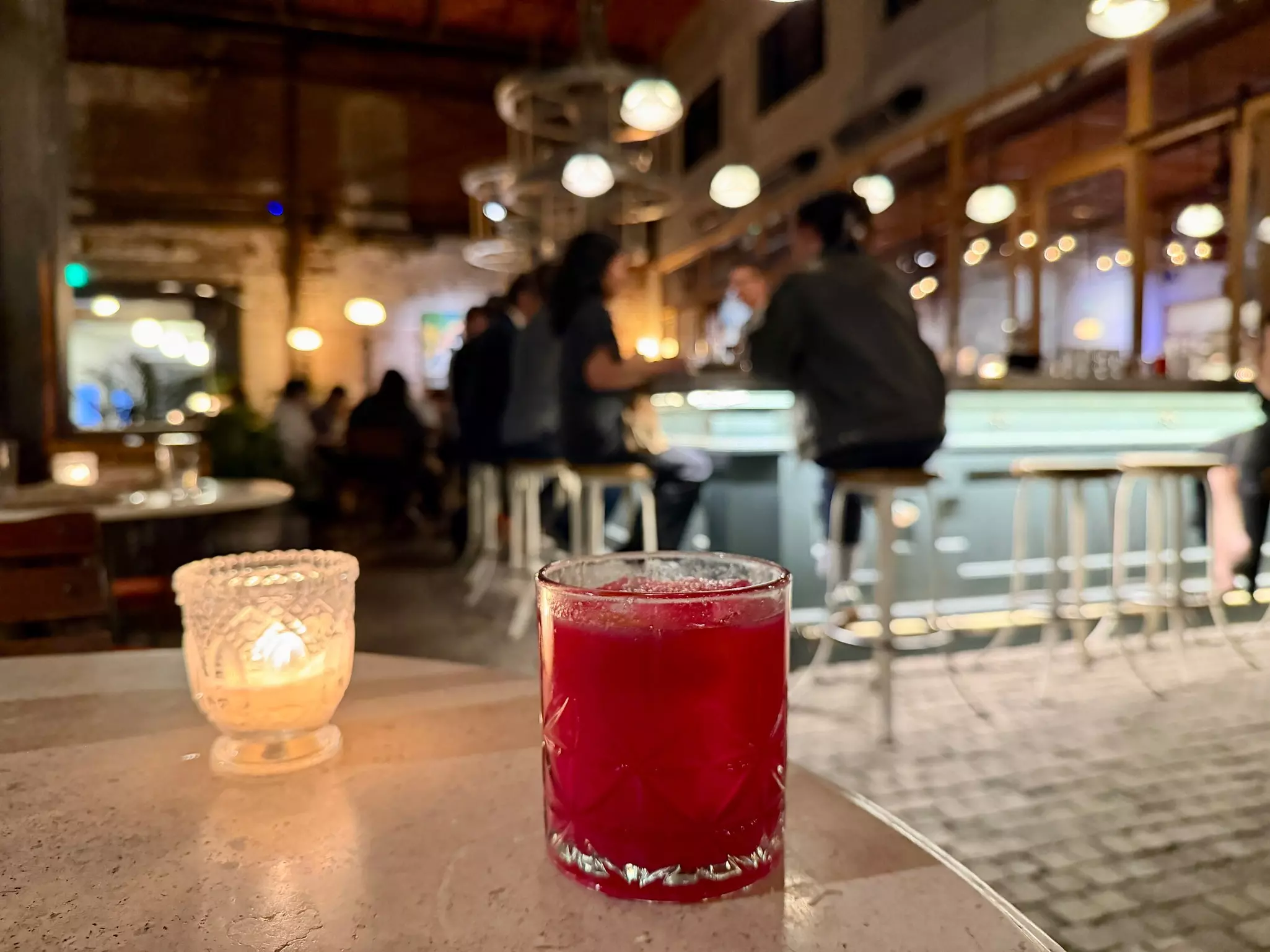 Cocktail at Manuela in Downtown Loa Angeles: The Archie, beet rested Illegal mezcal, oroblanco and lemon