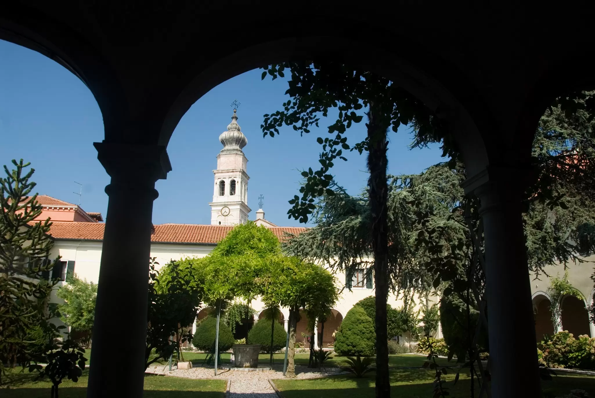 View from the cloister of the Armenian Mechitarist Monastery on the Isola di San Lazzaro degli Armeni in Venice, Italy.