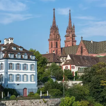 Church Towers against blue sky, Basel, Switzerland