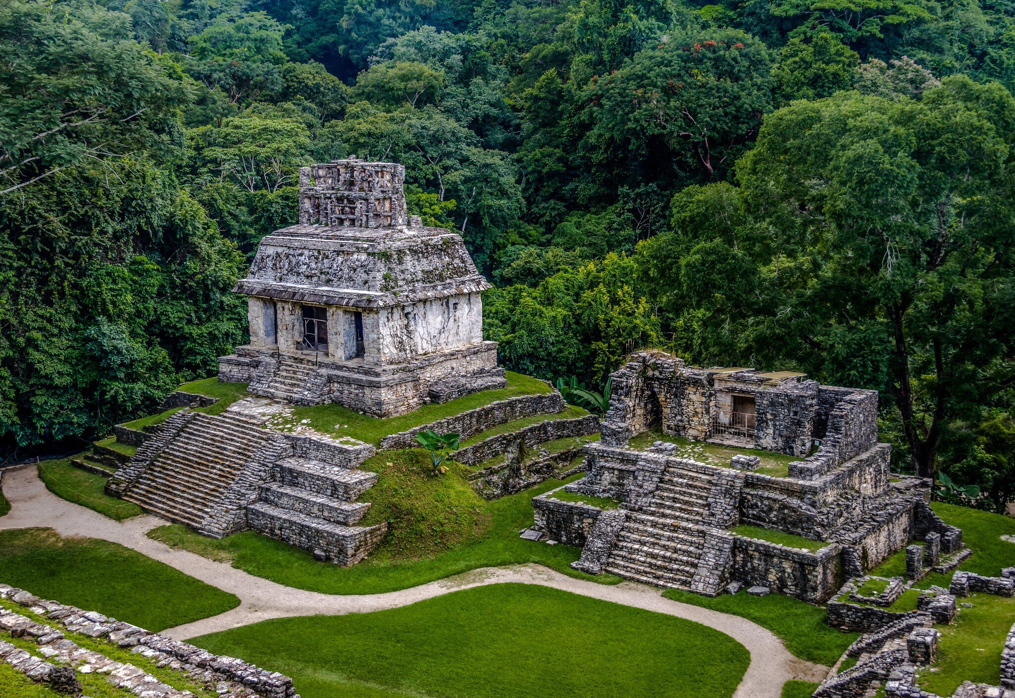 Temples of the Cross Group at mayan ruins of Palenque - Chiapas, Mexico; Shutterstock ID 518207164;