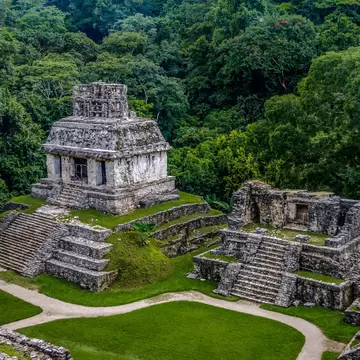 Temples of the Cross Group at mayan ruins of Palenque - Chiapas, Mexico; Shutterstock ID 518207164;