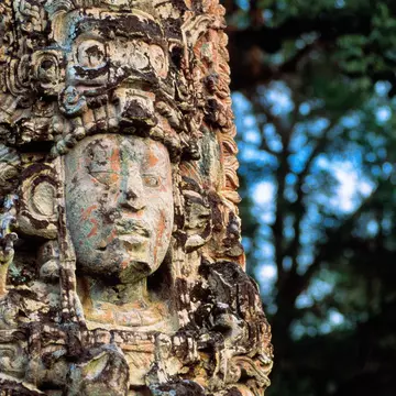 A carved stela depicting King 18 Rabbit at Copán in Honduras. Kevin Schafer/Getty Images