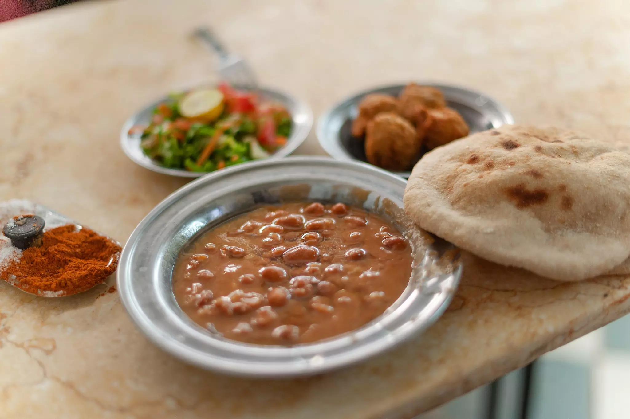 Mashed fava beans known as Fuul, Traditional Egyptian street food, Cairo, Egypt.
