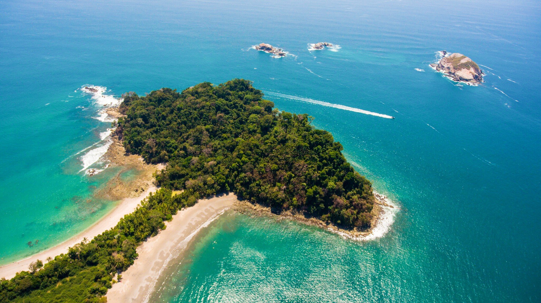 A drone shot of the National park Manuel Antonio, Costa Rica