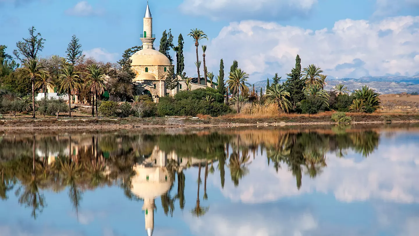 Hala Sultan Tekkesi reflected in the Larnaka Salt Lake