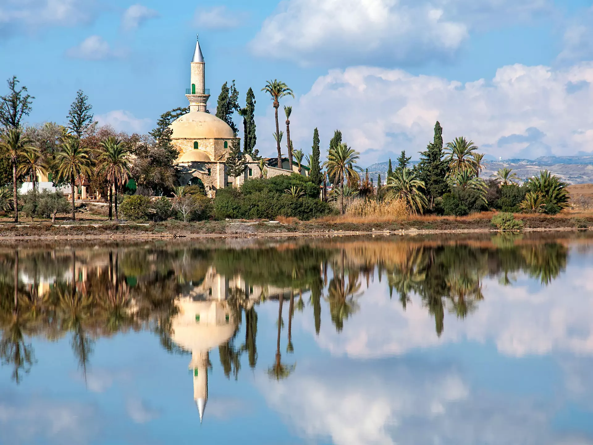 Hala Sultan Tekkesi reflected in the Larnaka Salt Lake