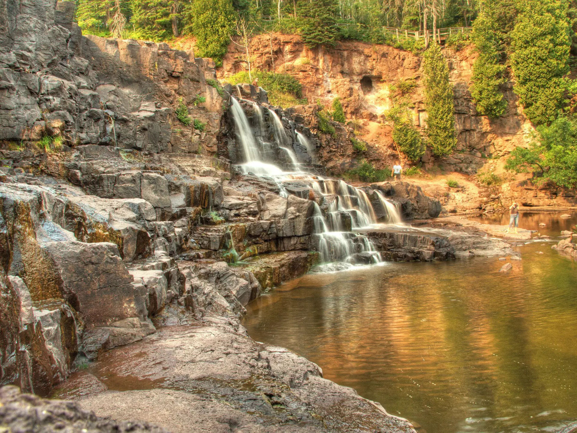An autumn waterfall scene at Gooseberry Falls State Park in Minnesota