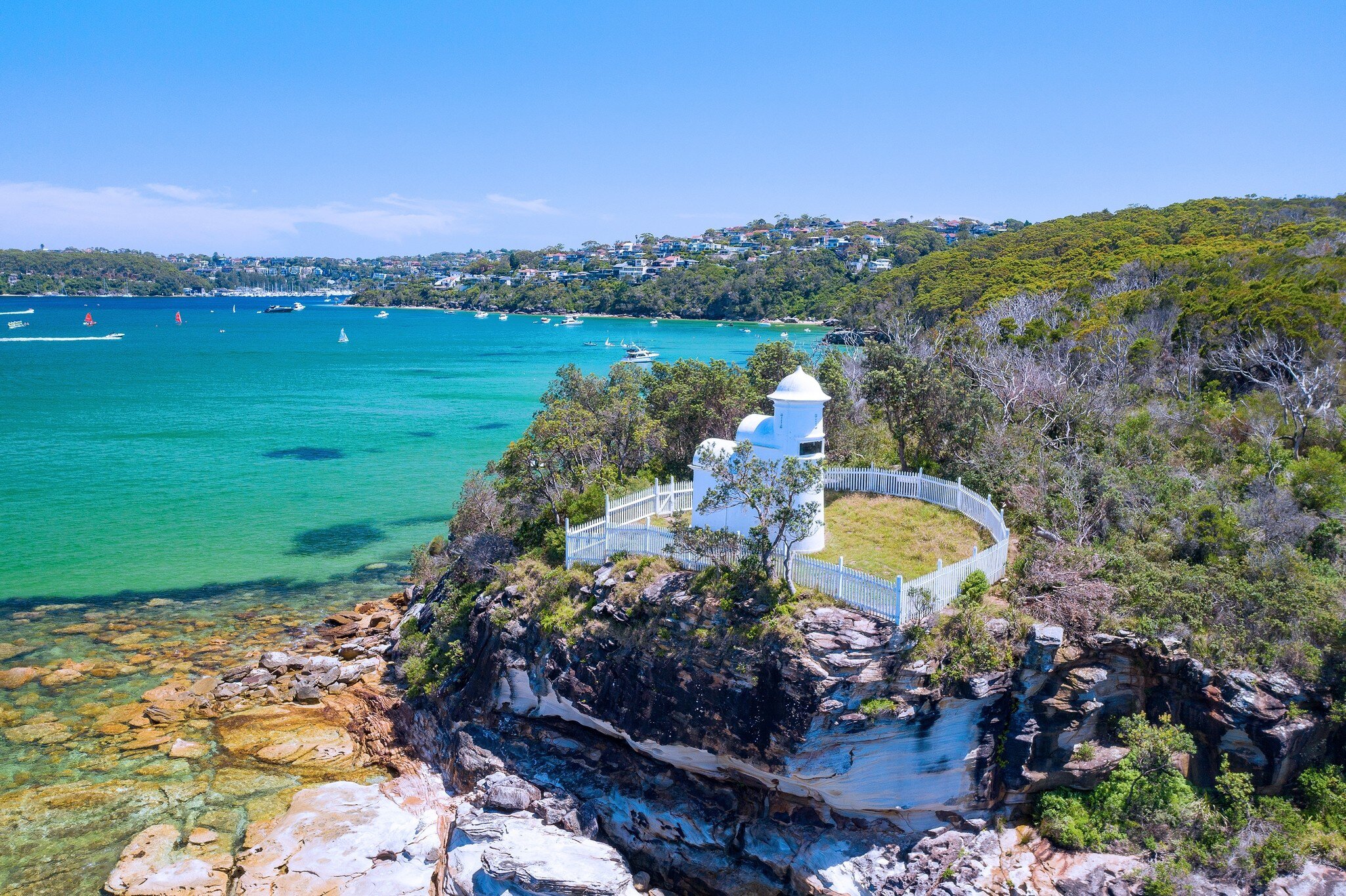 Aerial view of Grotto Lighthouse Port. Jackson, Sydney NSW, Australia