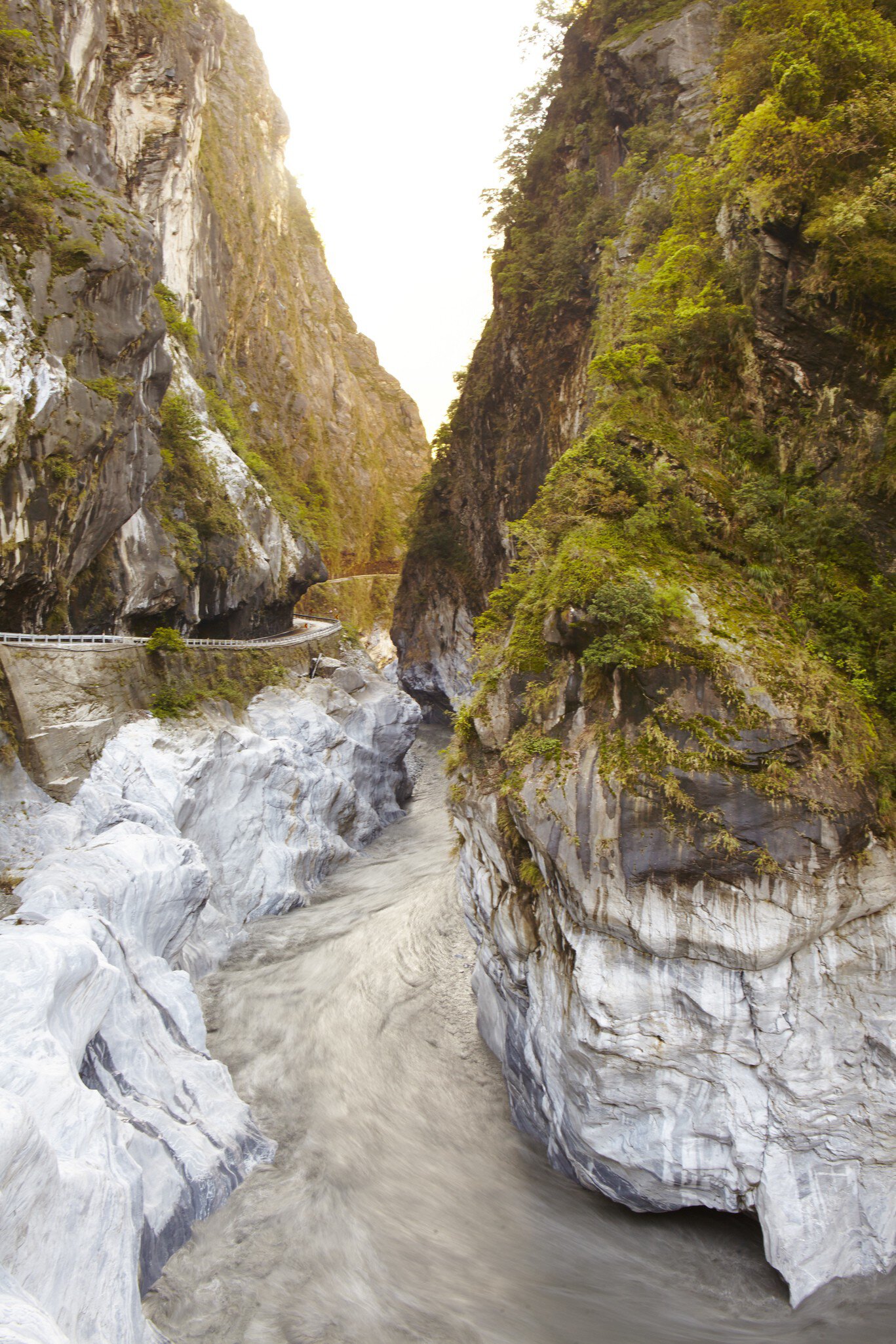 Green and white steep rock faces of Taroko Gorge, Taiwan.