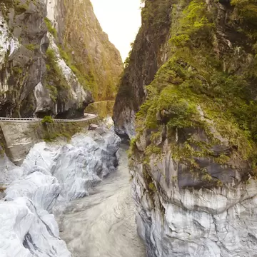 Green and white steep rock faces of Taroko Gorge, Taiwan.