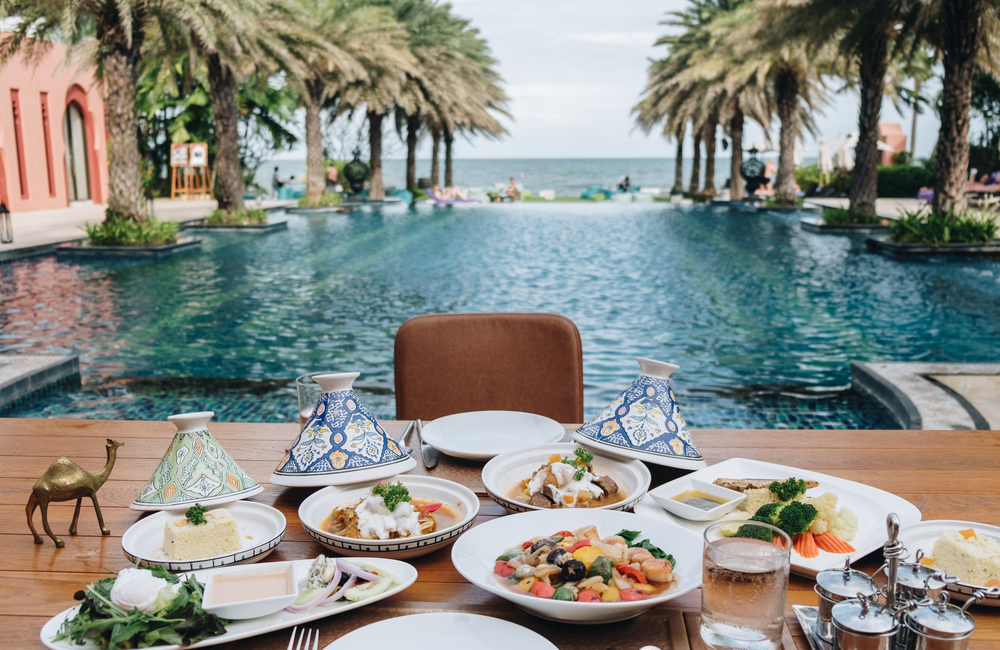 Poolside breakfast, Morocco