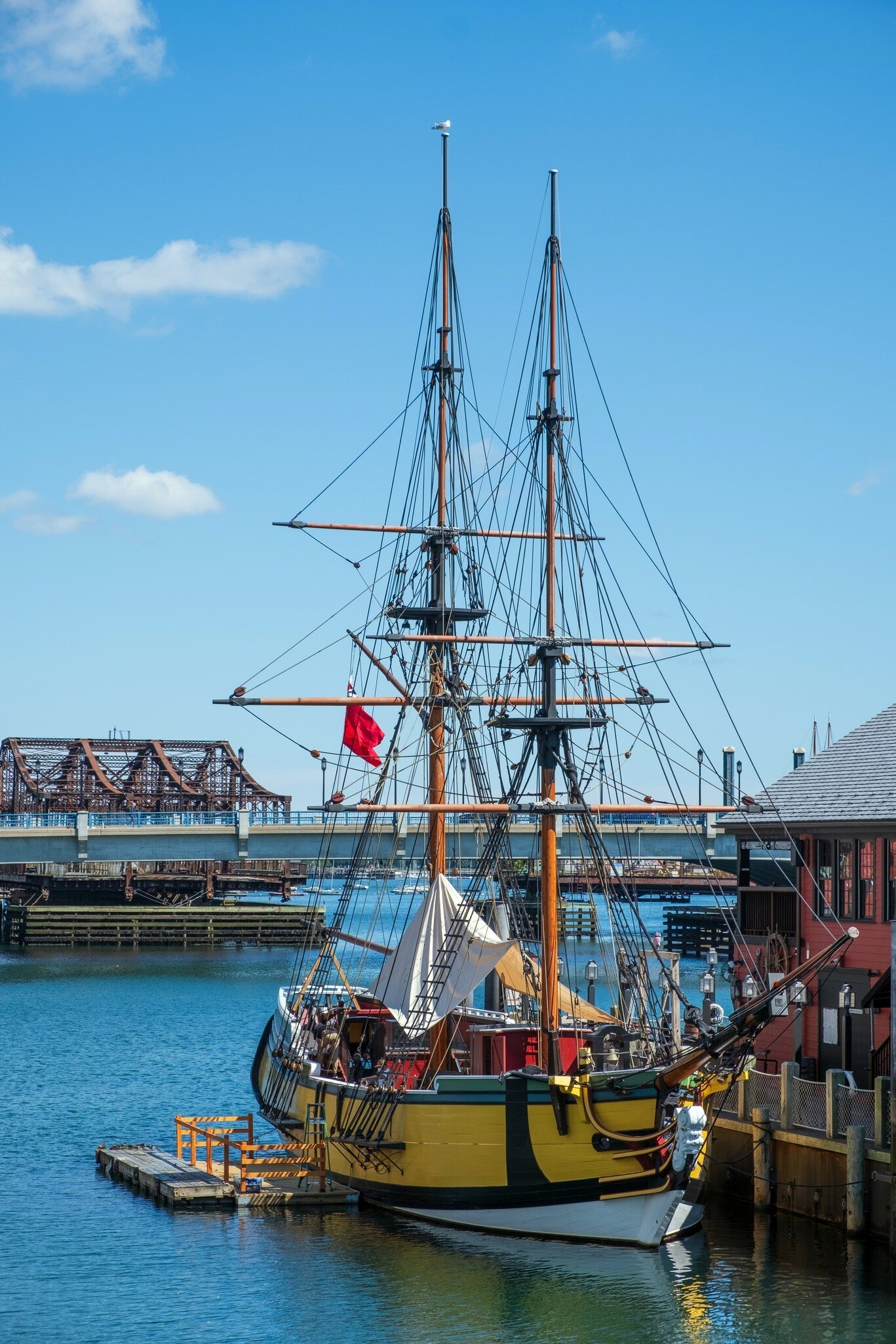 View of a ship at the Boston Tea Party Ships and Museum in Boston, Massachusetts.