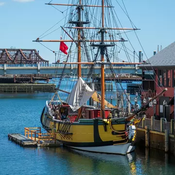 View of a ship at the Boston Tea Party Ships and Museum in Boston, Massachusetts.