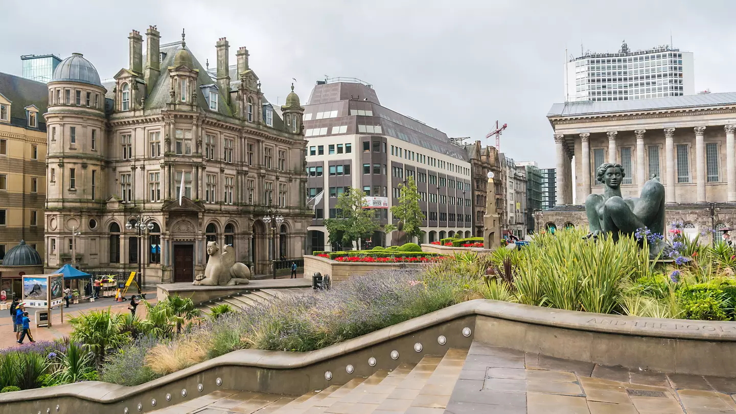 Street scene in Birmingham city center. Birmingham is the most populous British city outside London