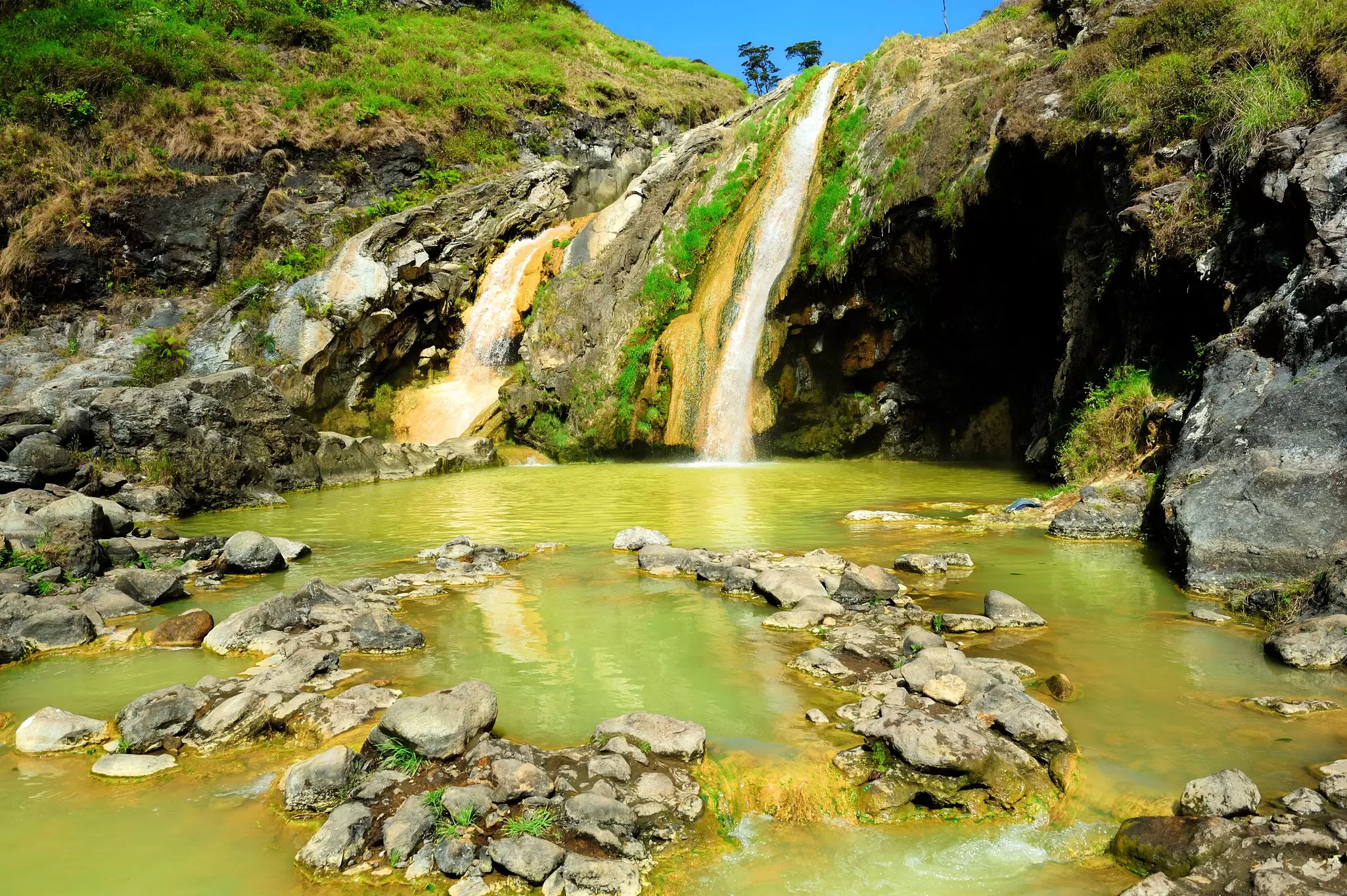 View of hot springs at Rinjani Volcano on the island of Lombok, Indonesia.