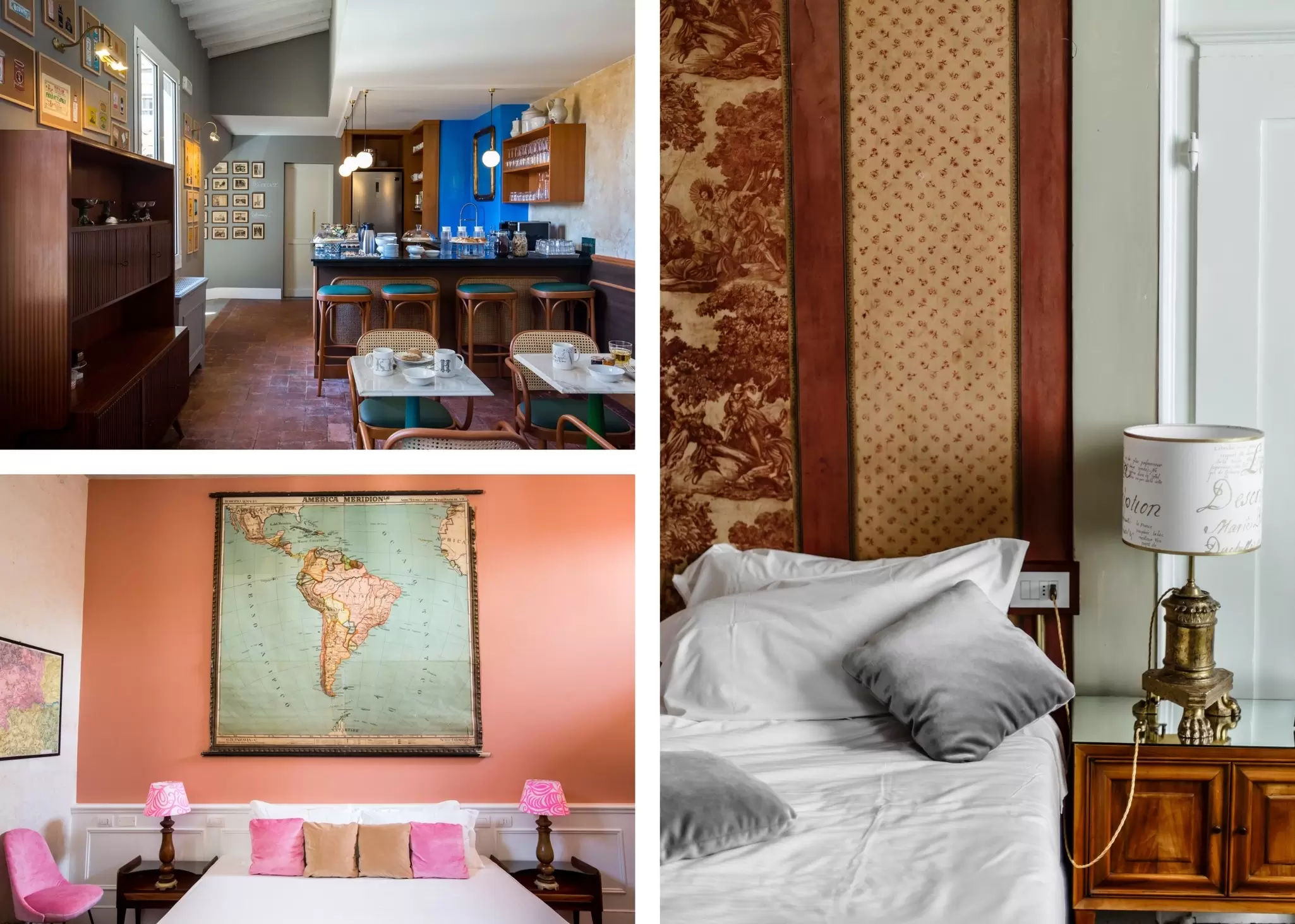 Collage

Top left: Breakfast at Oltrarno. Right: A cozy guest room. Bottom left: A pink-themed room. Oltrarno Splendid (3)

To be used in "Where to stay in Florence"
Credit: Oltrarno Splendid