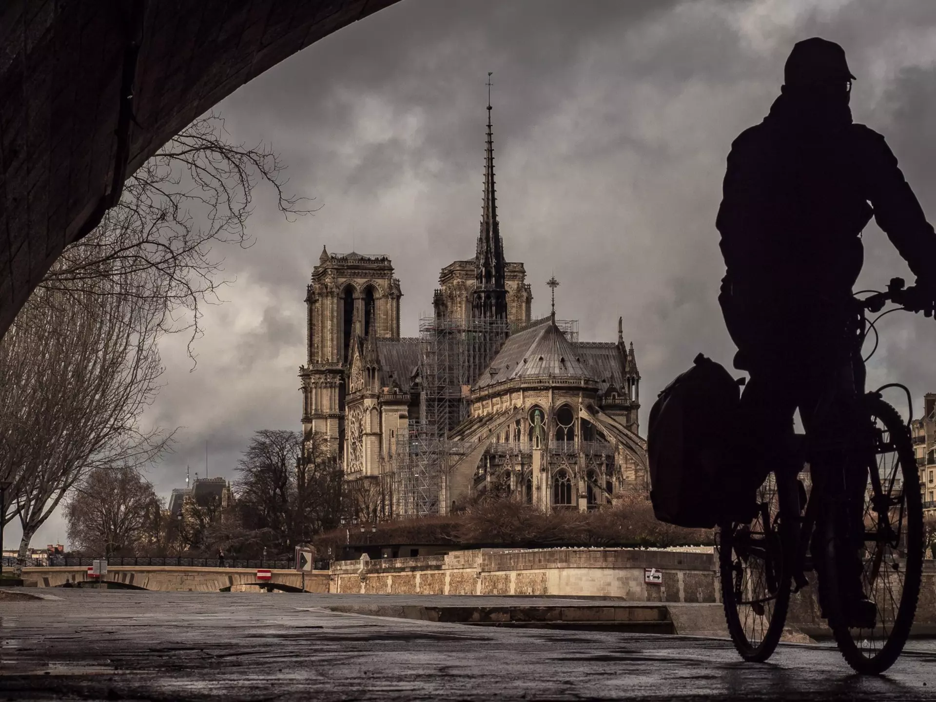 Cycling along the Seine near Notre Dame, Paris. Benjamin Volot/Getty Images