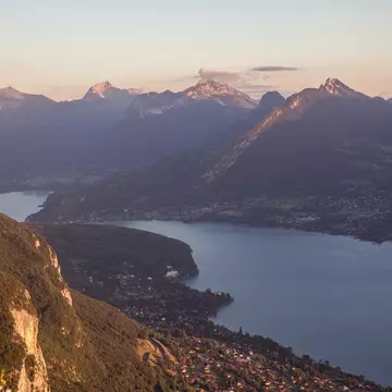 Elevated view of mountain range and lake, Mont Boron.
