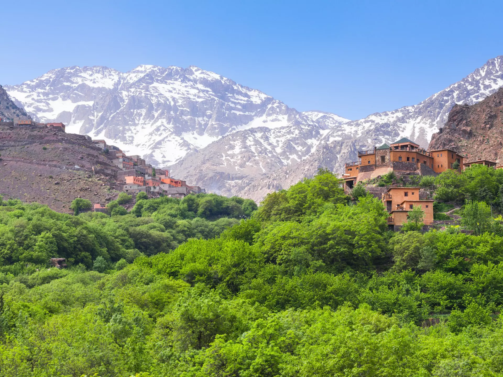 Snow-topped Mt Toubkal, overlooking a resort