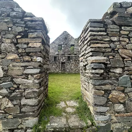 Narrow view of stone architecture of Choquequirao in Peru