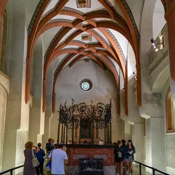 Interior of Pinkas Synagogue of Prague in Czech Republic.