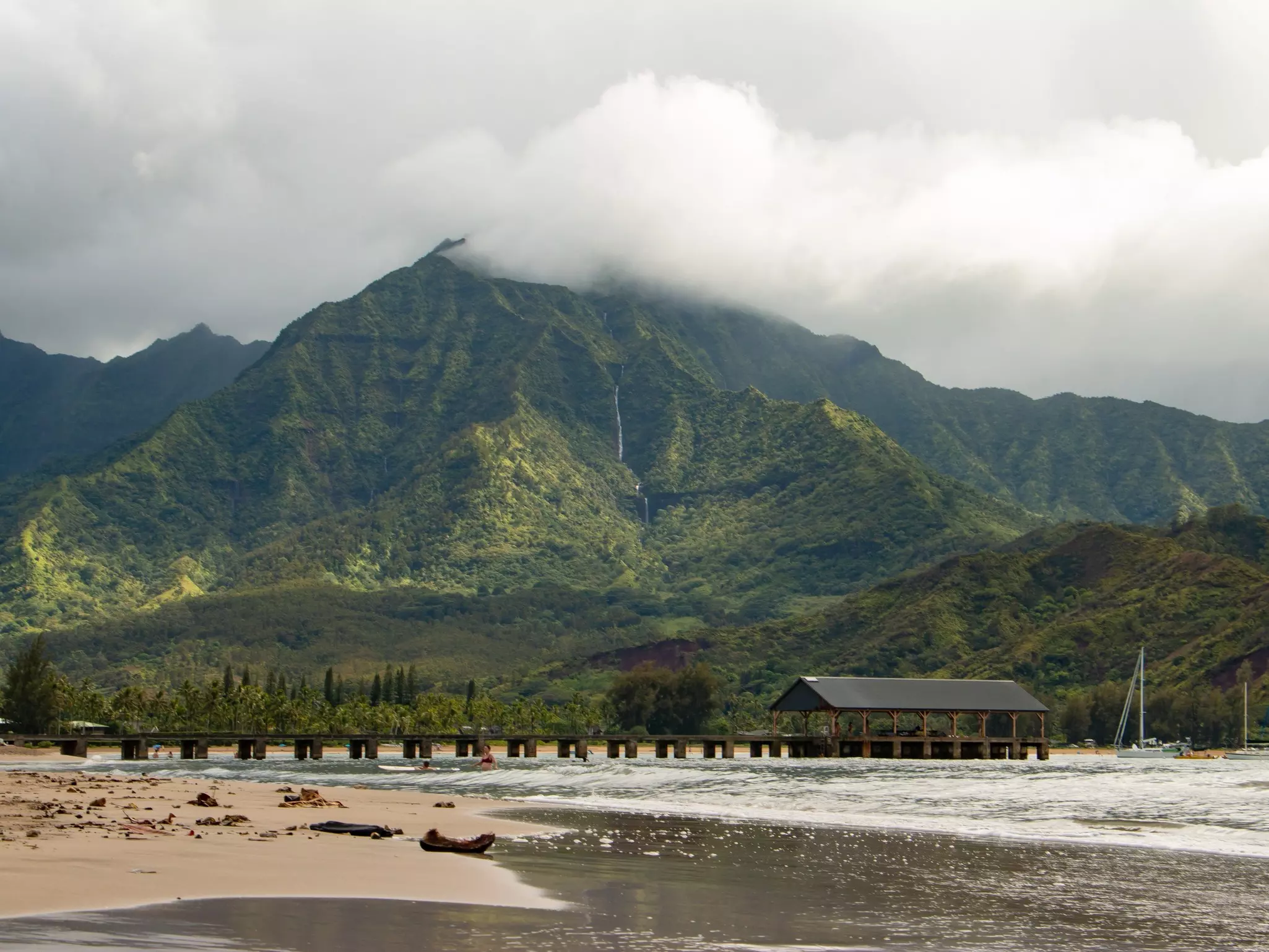 A beach pier on Kauai's Hanalei Bay.