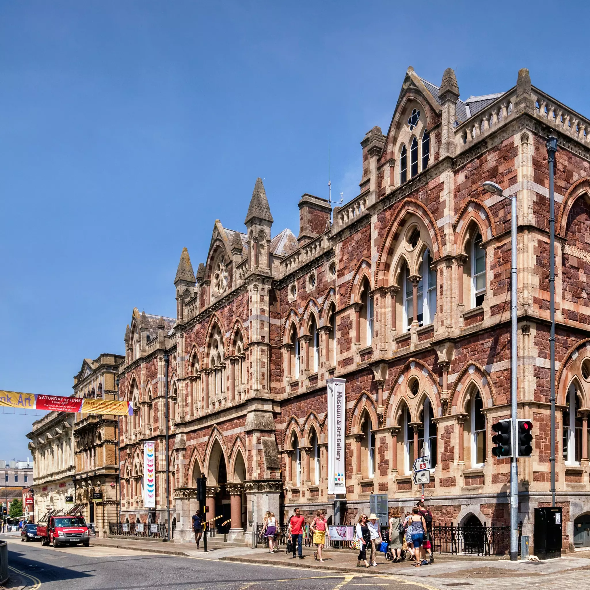 The grand frontage of the Royal Albert Memorial Museum in Exeter, Devon, England.