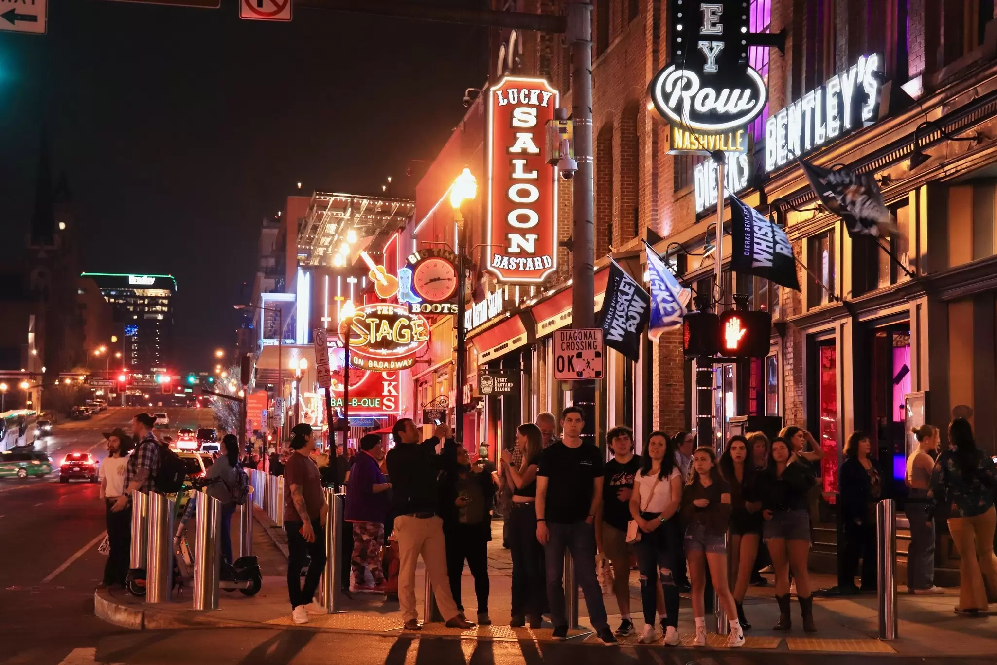 Neon signs along Lower Broadway in Nashville at night. Erika Cristina Manno/Shutterstock