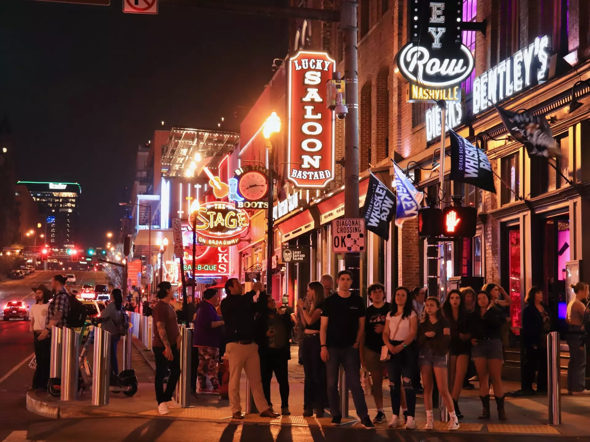 Neon signs along Lower Broadway in Nashville at night. Erika Cristina Manno/Shutterstock