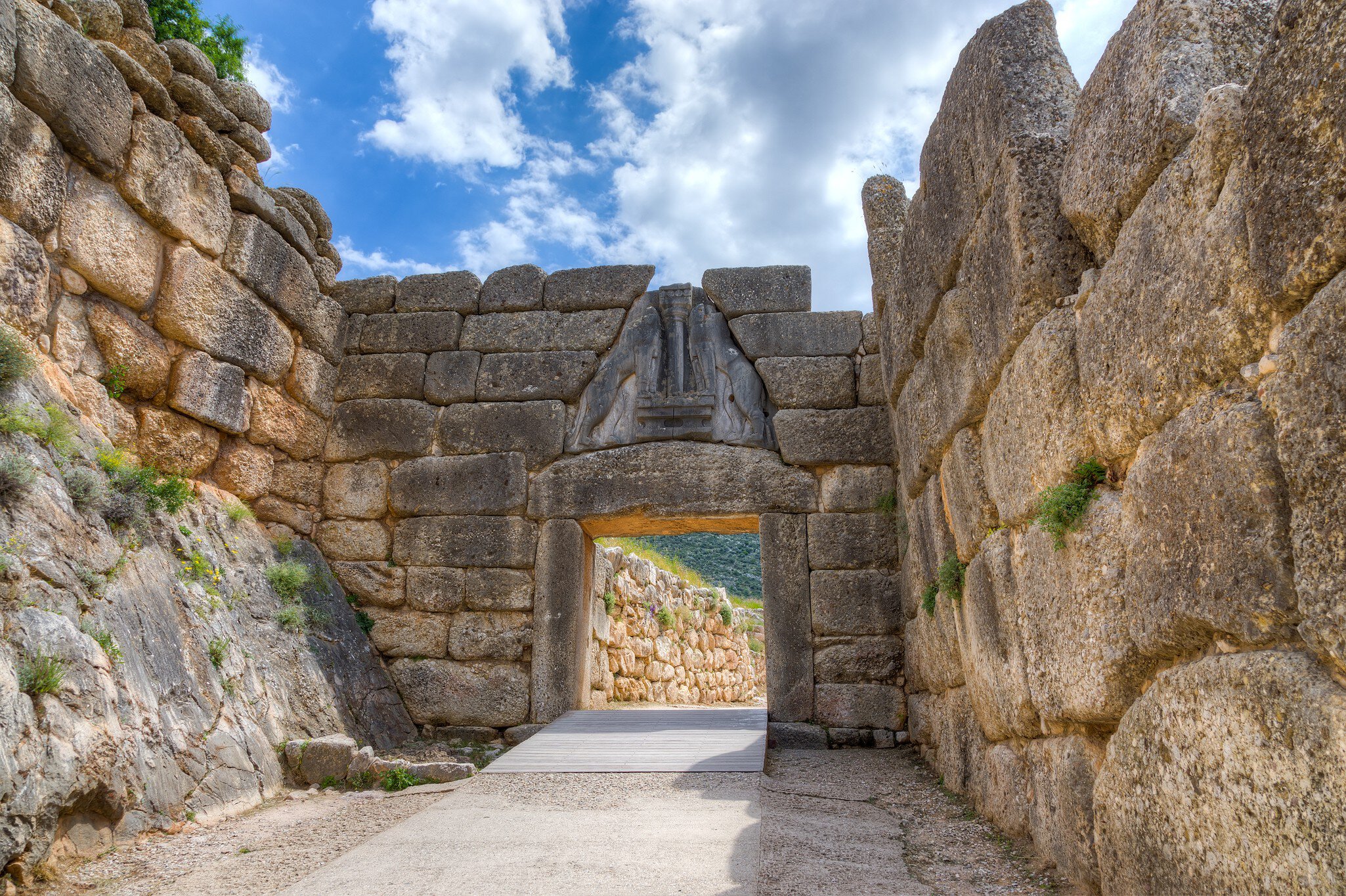 The Lion Gate, the main entrance to the ancient citadel of Mycenae in southern Greece