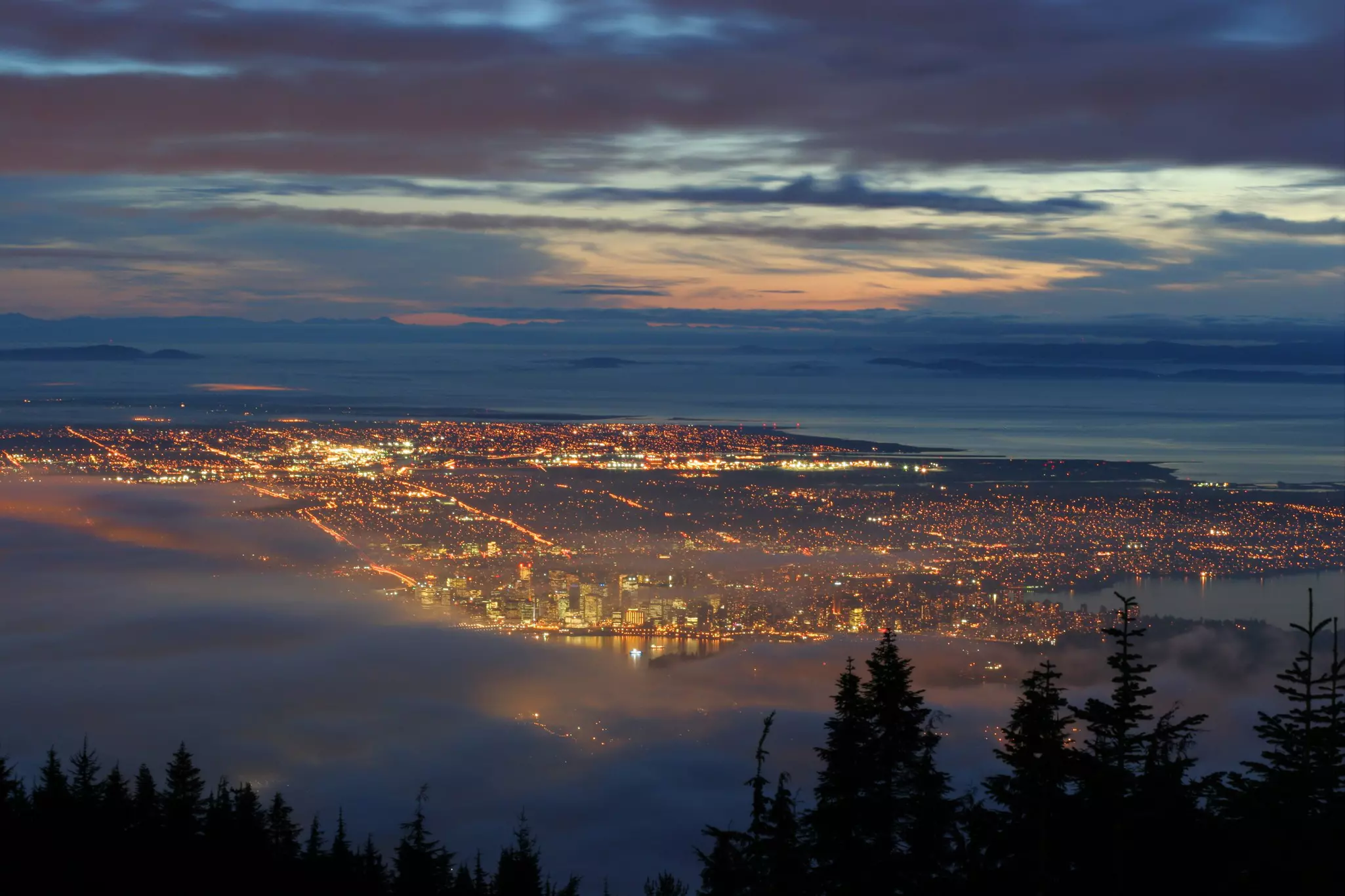 View from Grouse Mountain at sunset, Vancouver.
